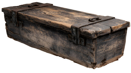 Antique Wooden Chest with Iron Hardware, isolated on transparent background