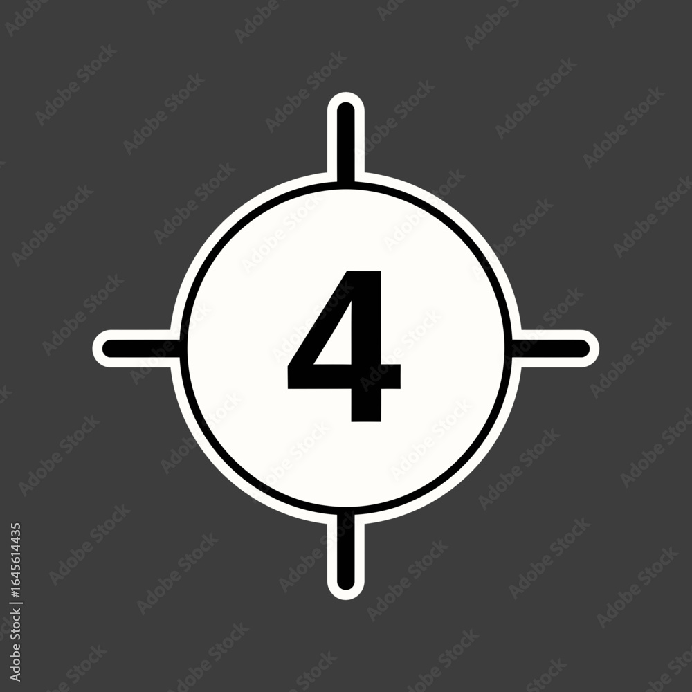 Poster a circular target with the number four at the center and crosshairs.