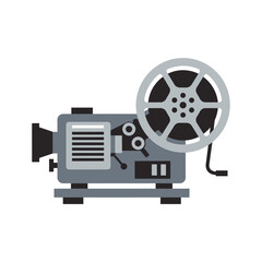 Naklejka premium A vintage film projector with a reel displays a classic cinema device.