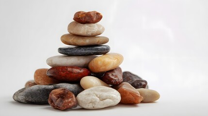 Stacked stones of various colors and shapes.