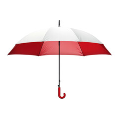 Rainy Day Companion: An open umbrella, its vibrant red and white panels offering shelter against the elements. The composition exudes simplicity, emphasizing the functional beauty of a design