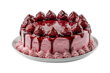 Sweet Strawberry Cake: A delectable strawberry cake sits on a plate, adorned with fresh strawberries and a rich, glossy glaze, creating an irresistible treat for the eyes.