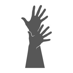Two hands reaching upwards in a gesture of support or assistance.