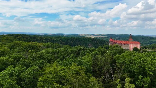 Ksiaz Castle drone arrival beautiful view nature forest Walbrzych Poland