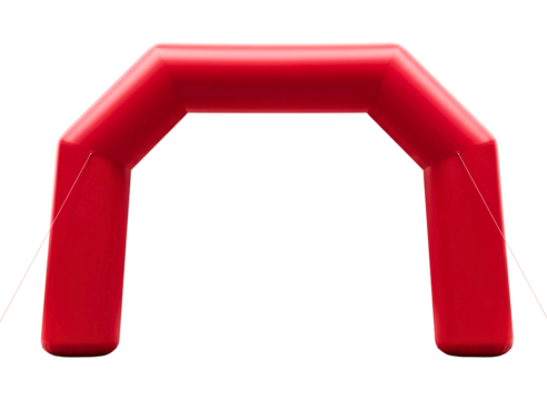 Red inflatable finish line archway with finish text isolated on transparent background - Powered by Adobe