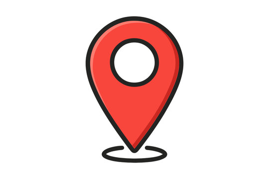 Location marker icon for mapping and navigation. Red map pin symbol for GPS destination. Vector graphic pointer for a geographic point, address, and travel route. Position sign.