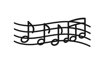 Obraz premium Musical notes vector icon. Hand-drawn music notation on a staff. Simple melody symbol for song, sound, or audio concepts. Minimalist doodle illustration on white background.