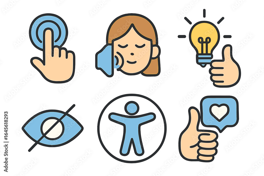 Poster accessibility icon set for ui ux design. vector symbols for web accessibility, representing disabili