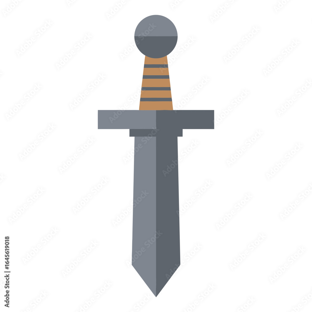 Poster a gray sword with a brown handle and a rounded pommel is depicted.
