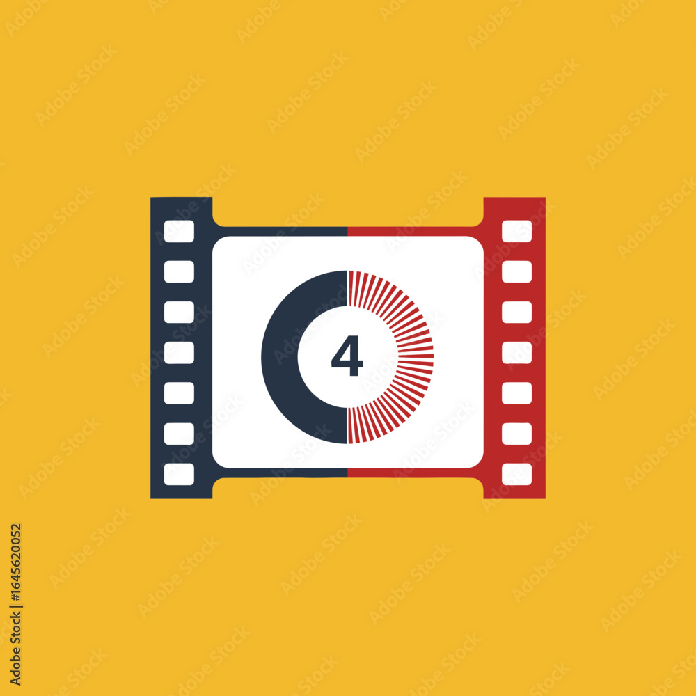 Poster film reel icon with a circular progress indicator showing the number four.