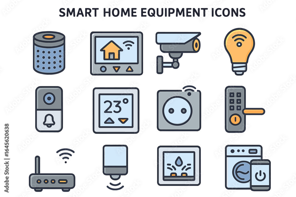 Poster smart home icons collection. vector symbols for iot technology and home automation. set of connected
