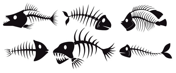 Fish skeletons, various poses.