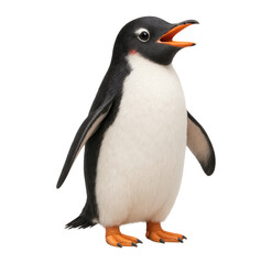 Fototapeta premium Adorable Gentoo Penguin chick standing and calling with its beak open, Isolated on Transparent and White Background