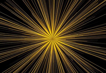 Obraz premium Vibrant sunburst, radiating yellow lines on black background , bright, graphic design