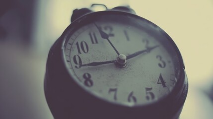 Vintage alarm clock showing the passing of time in a nostalgic way indoors