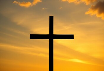Elegant cross silhouette against sunrise sky, perfect for Easter/Good Friday, sunrise, sunset
