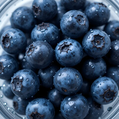 Fresh Ripe Blueberries with Water Droplets in Close-Up View