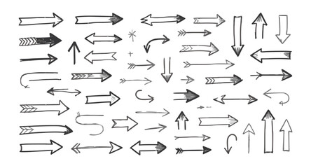 Modern vector illustration a set of hand-drawn sketch arrows in various directions and styles,  hand-drawn arrows in various styles, simplistic vector illustration arrow icon set, easily editable.