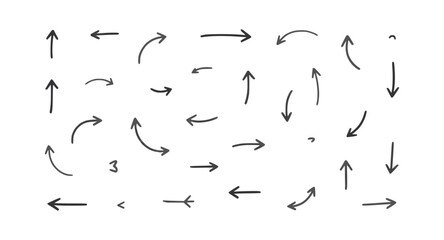 Modern vector illustration a set of hand-drawn sketch arrows in various directions and styles,  hand-drawn arrows in various styles, simplistic vector illustration arrow icon set, easily editable.