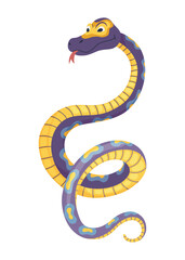 Fototapeta premium Cartoon color snake. Cute smiling animal, funny reptile of wild tropical nature. Flat vector isolated illustrations for kids design