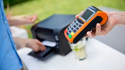 Contactless payment with credit card in cafe environment