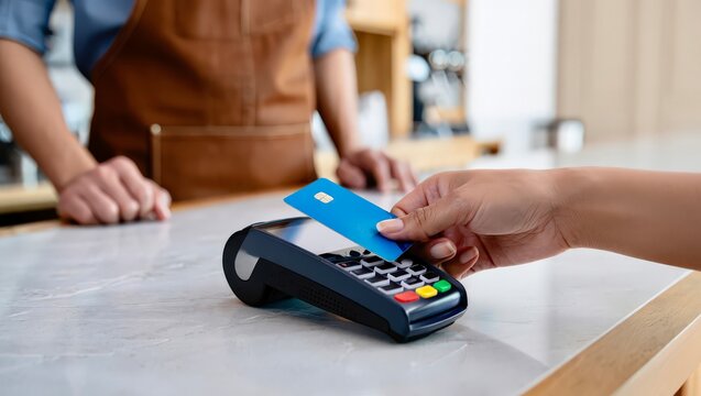 Contactless payment for coffee on modern point-of-sale device