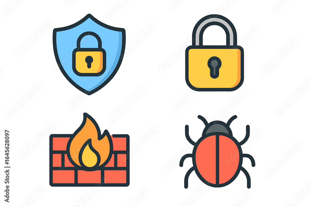 Leinwandbilder cybersecurity icon set. digital data protection and internet security concepts. shield, padlock, fir