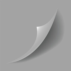 Curled paper corner. Curve page corner, page edge curl and bent paper sheet with realistic shadow. Paper corner fold isolated on white background