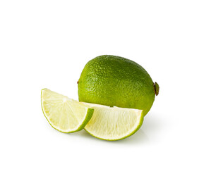 Lime and slices isolated on a white background