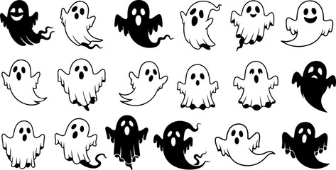 Collection of Cute and Spooky Ghost Icons
