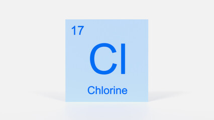 Chlorine Element 3D Render - Periodic Table Box with Atomic Number 17, Scientific Education, Chemistry Classroom, Modern Science Poster, and Laboratory Wall Art