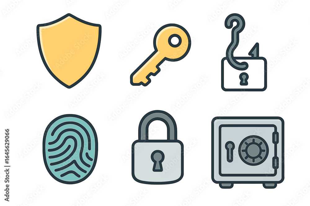 Poster security icon set for cybersecurity and data protection. vector concepts of safety, privacy, and aut