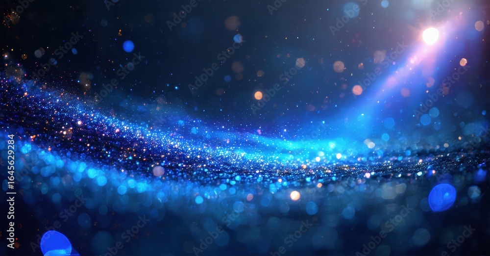 Poster abstract blue energy wave. sparkling lights create dynamic, flowing pattern. dark background emphasi