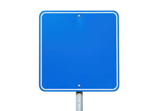 Blank blue square road sign isolated on transparent background