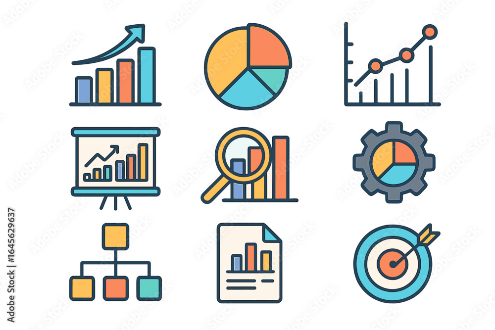 Poster data analysis icons set. infographic elements. business marketing presentation. chart, graph, diagra