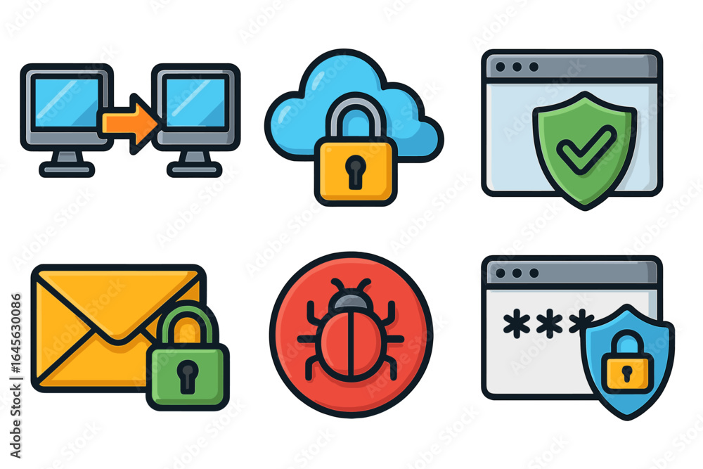 Poster cybersecurity icon set. vector concepts for online data protection, internet security, and network s