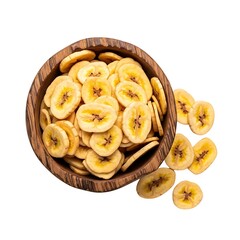 Naklejka premium Bowl of dried banana chips isolated on white background