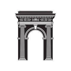 Illustration of a triumphal arch with columns isolated on white background, a classical architectural element