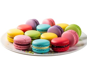 Colorful french macarons assortment isolated on white background
