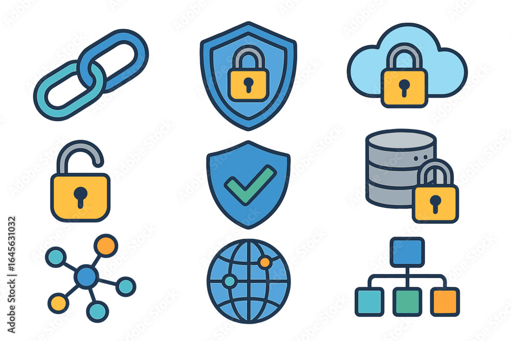 Poster cyber security icon set. network protection, data privacy, cloud computing, and internet connection 