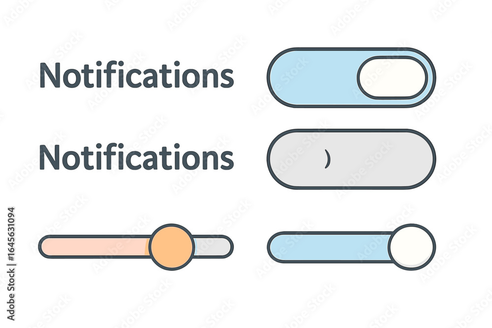 Leinwandbilder user interface set of toggle switches and sliders for notification settings. on and off buttons for 