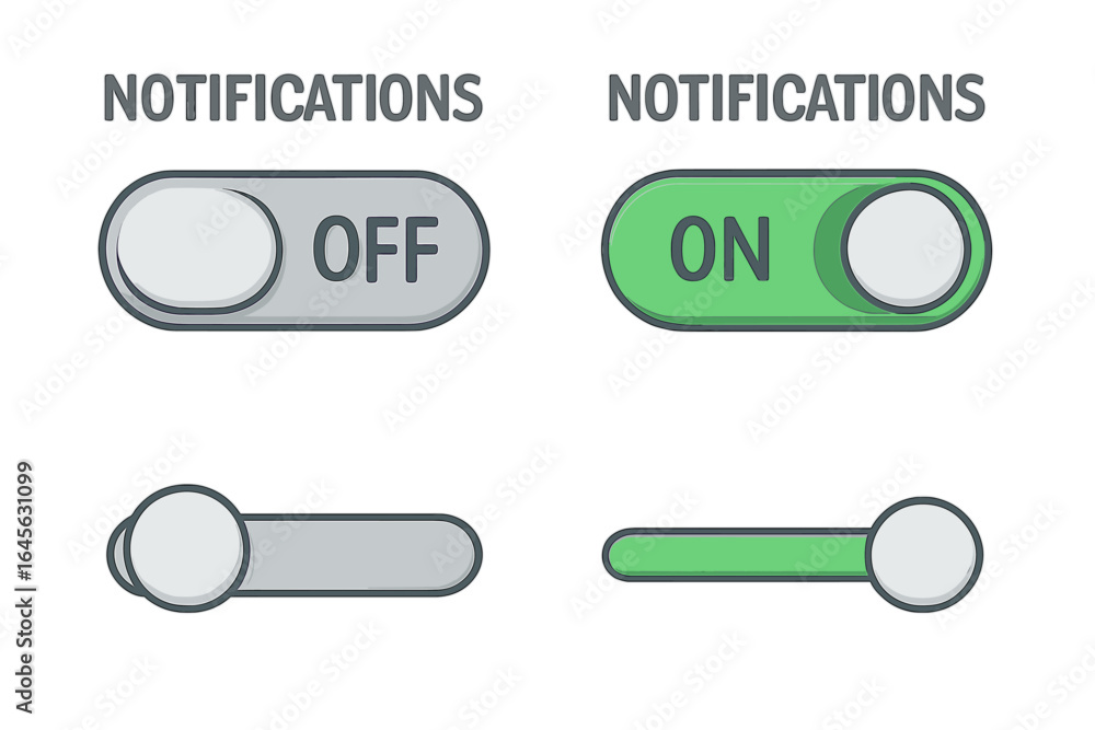 Leinwandbilder user interface toggle switch button for notifications. on and off sliders for mobile application set