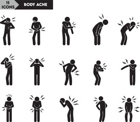 Obraz premium Illustration of stick figure showing different body ache and pain isolated on white background