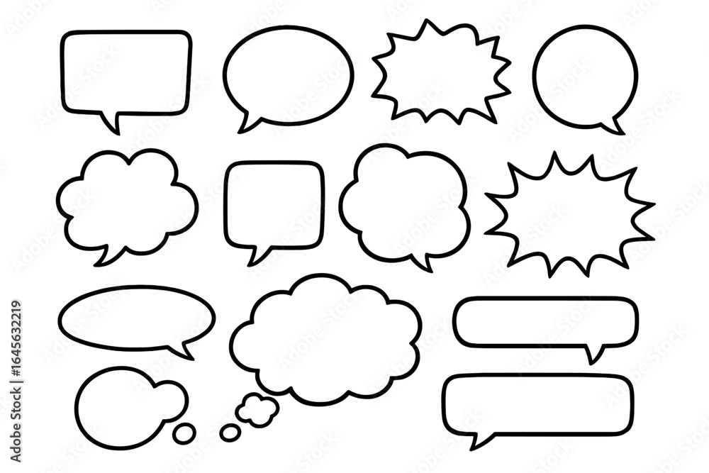 Aufkleber vector set of blank speech bubbles and thought clouds. comic dialogue box collection. empty cartoon 