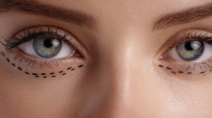 Fototapeta premium Youthful eyes, stylized surgical outline under-eye area subtle shading, minimal style