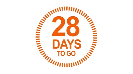28 days to go, 28 days count animation, motion graphics running numbers counting days, 28 days in a month, 28 days left, 4K HD video with white and green background  alpha channel