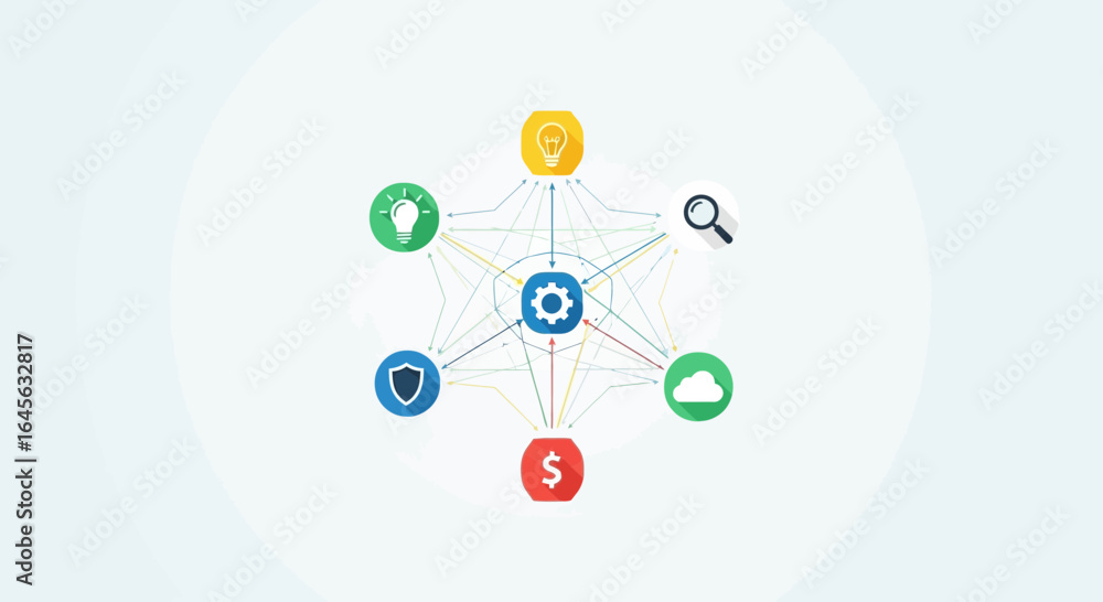 Poster abstract depiction of interconnected processes and systemic relationships