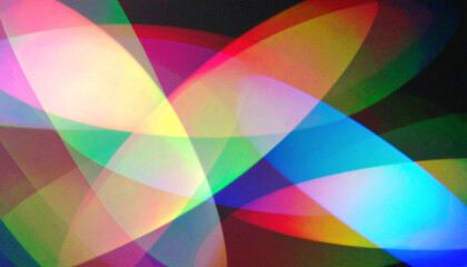 Magenta green yellow light ultraviolet defocused radiance soft texture on dark black empty space Abstract background. Neon blur glow. Color light overlay. Space for text.