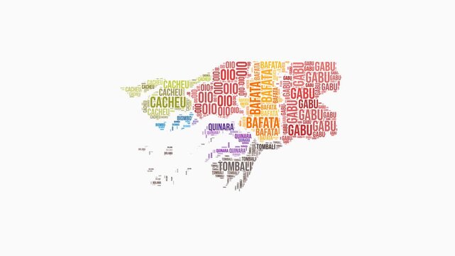 Guinea-Bissau regions word cloud animation. Country logo animated video. Guinea-Bissau colored text cloud. Regions typography style motion graphics. Beautiful video.