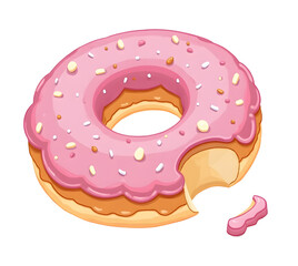 Tempting pink donut with colorful sprinkles, sweet delicious dessert pastry treat